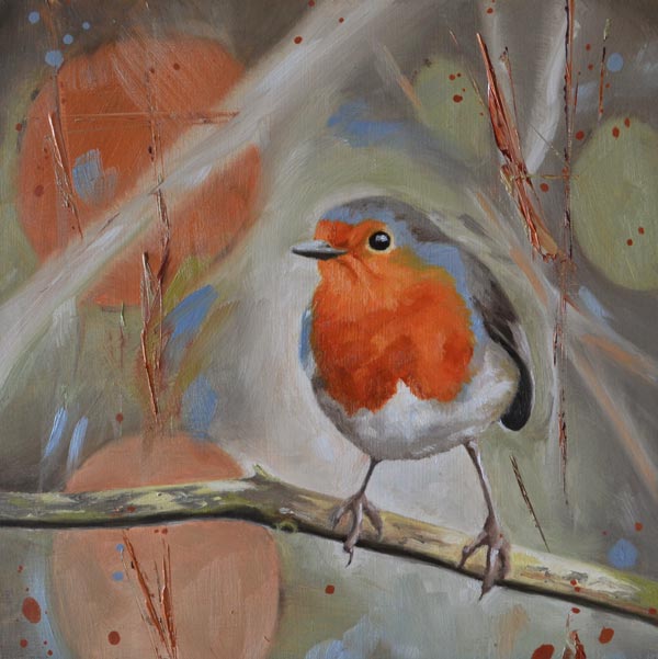 Oil painting of a robin