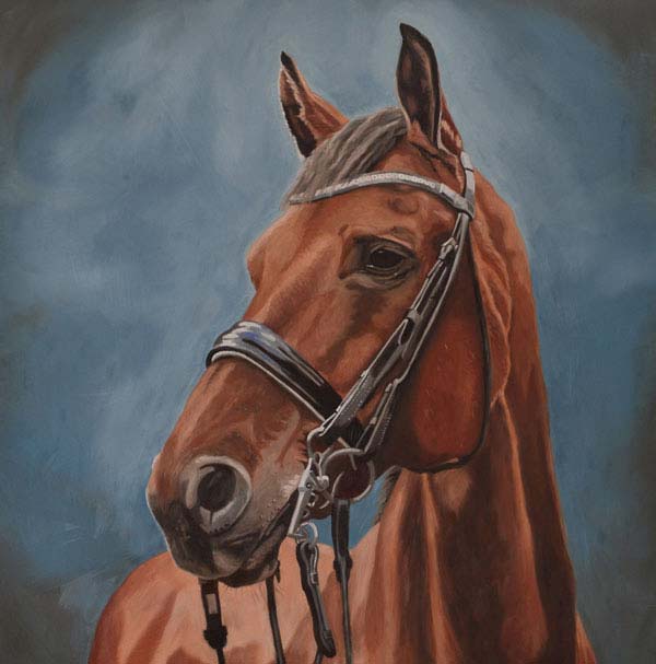 Oil painting of Thomas, bay horse